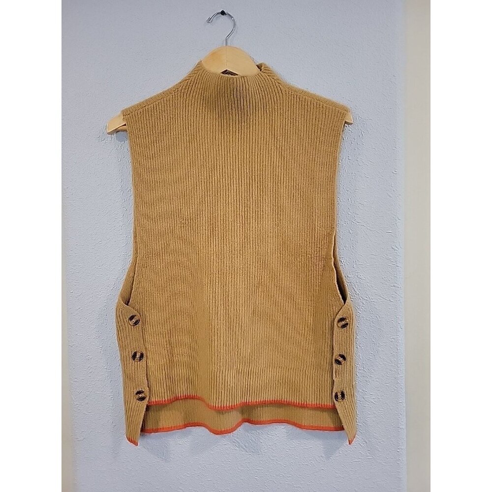 THML Tan Sleeveless Sweater Vest with Orange Trim